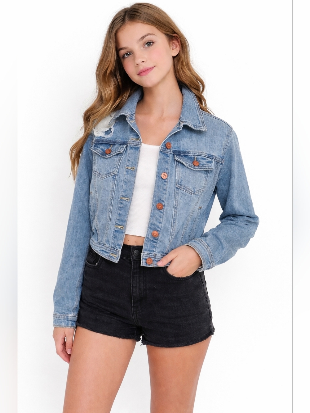 Celebrity Pink Light Blue Denim Jacket Girls Size Large